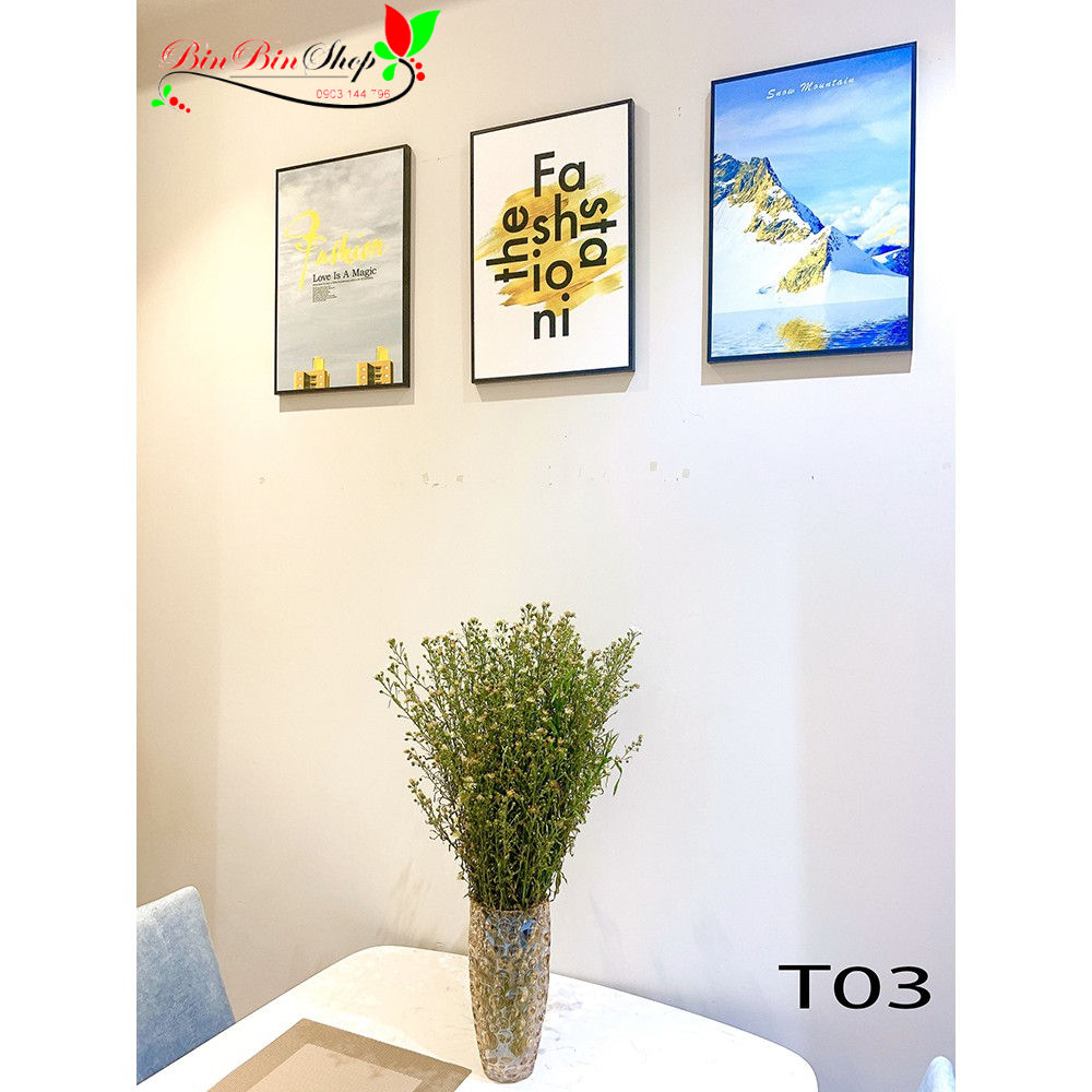 Set 3 tranh treo tường kim sa giá rẻ tặng đinh 3 chân không cần khoan tường TTT01