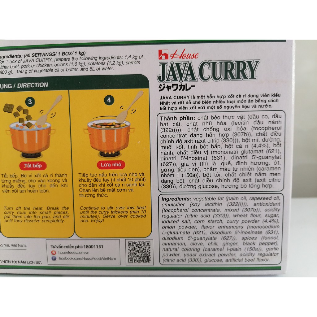 [HỘP LỚN 1 Kg] VIÊN XỐT CÀ RI (CAY VỪA) KIỂU Nhật Bản [VN] HOUSE FOODS Java Curry Roux (hty-hk)