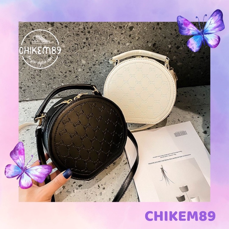 Túi trống hộp tròn 🍀FREESHIP🍀 hoạ tiết nơ thời trang