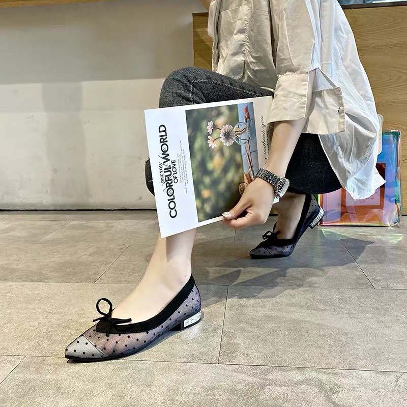 XẢ KHO (S49) Giầy búp bê nơ bi GÓT BẠC ( mã D-2 - mã búp bê bệt)