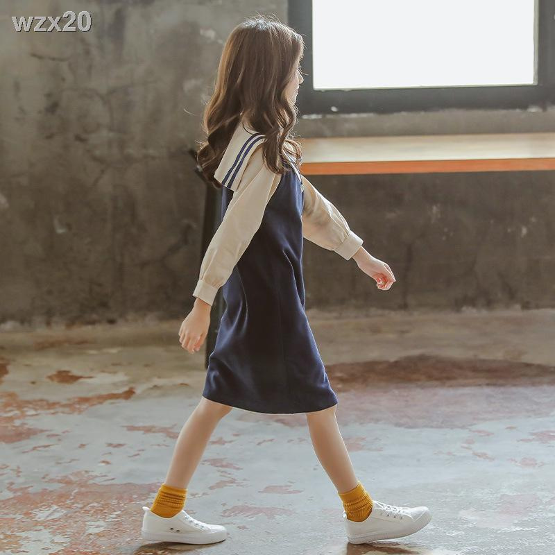 Chân váy bé gái phối màu đỏ lưới mùa thu áo sơ mi dài tay hai mảnh 2021 phiên bản mới của Hàn Quốc vest trẻ em