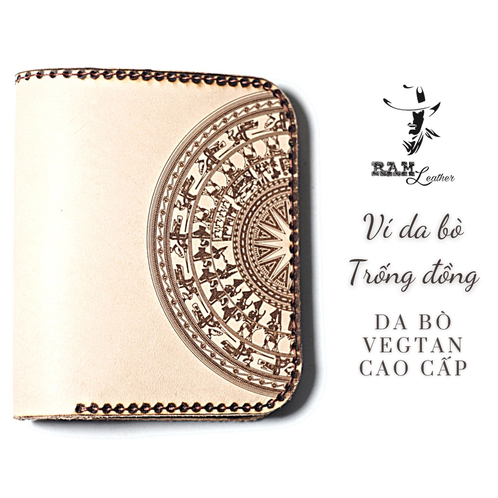 Ví nam da bò RAM Leather One Trống Đồng Việt Nam Da Bò Italia Vegtan Trắng