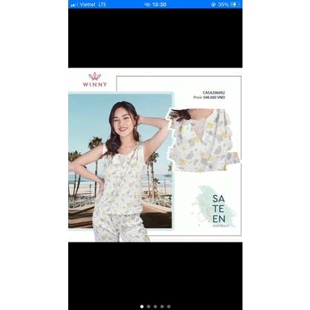 Bộ lụa mặc nhà winny áo sát nách quần lửng 206002 giá 598.000đ