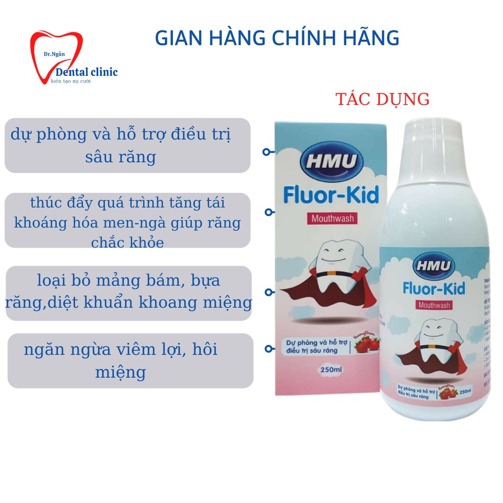 Nước Súc Miệng HMU KID trẻ em HMU- Nước súc miệng dự phòng chống  sâu răng, hôi miệng trẻ em ĐH Y HÀ NỘI   CHÍNH HÃNG