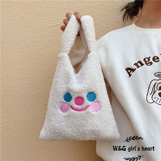Túi xách len lông cừu mềm mại sức chứa lớn họa tiết hoạt hình phong cách Nhật Bản W&G