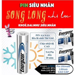 PIN AA, PIN AAA ENERGIZER Ultimate Lithium 1.5V Siêu bền, trữ Pin đến 20 năm, chịu nhiệt độ Cao - Vỉ 2 viên