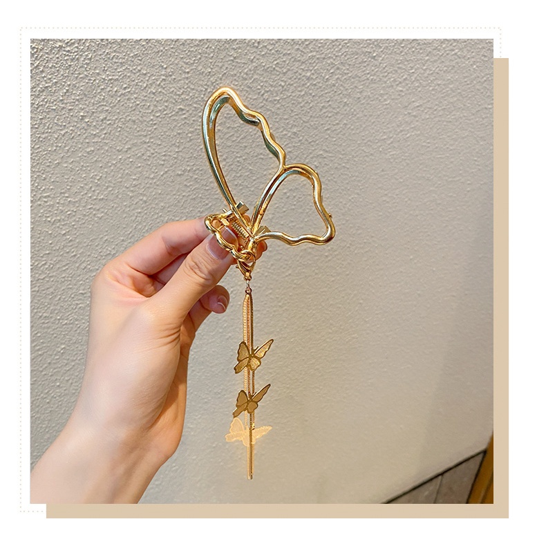 Kẹp tóc hình bướm đính ngọc trai dây thả thanh lịch cho nữ