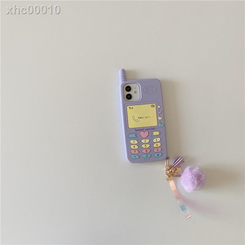 Ốp Điện Thoại Màu Tím Gắn Quả Bông Xinh Xắn Phong Cách Hàn Quốc Cho Iphone 11 12 Pro Max