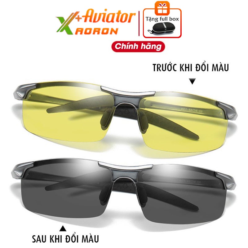 Kính đổi màu đi ngày và đêm CHÍNH HÃNG AVIATOR AORON 8177 gọng Nhôm Magiê nhẹ, mắt polarized phân cực