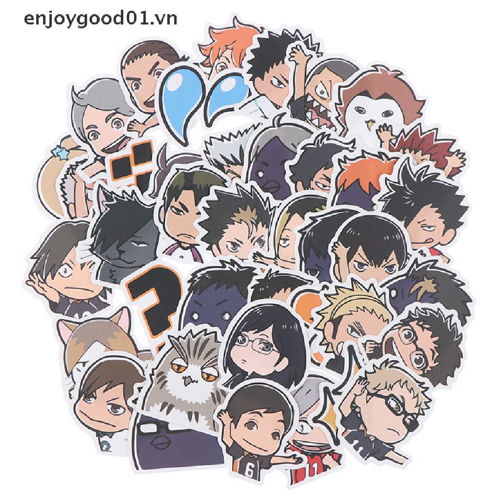 Set 40 nhãn dán PVC chống thấm nước họa tiết anime haikyuu trang trí vali/ ván trượt/ laptop
