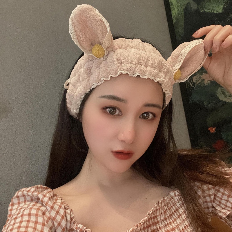 Băng Đô Ren Mềm Mại Hình Tai Thỏ Dành Cho Spa