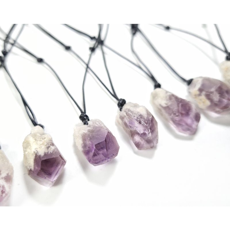 Dây chuyền mầm tím Amethyst thô tự nhiên dây rút điều chỉnh độ dài