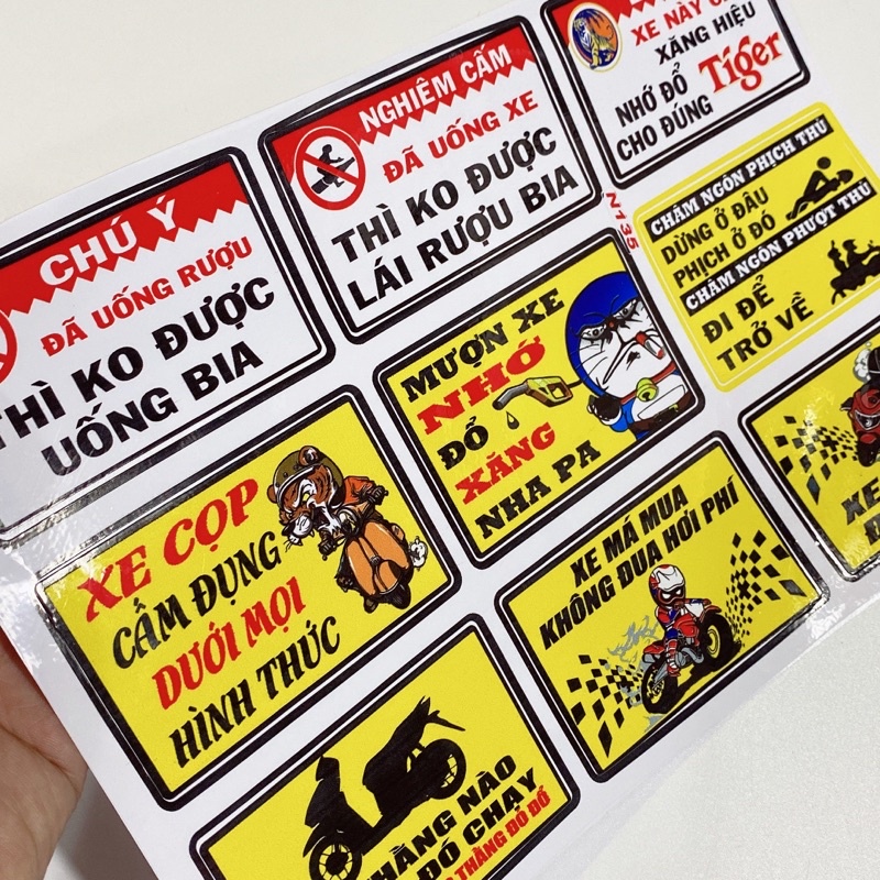 Decal tem cảnh báo, lưu ý, chú ý Xe Cọp cao cấp dán xe máy, ô tô, mũ bảo hiểm chống thấm nước, chống bay màu