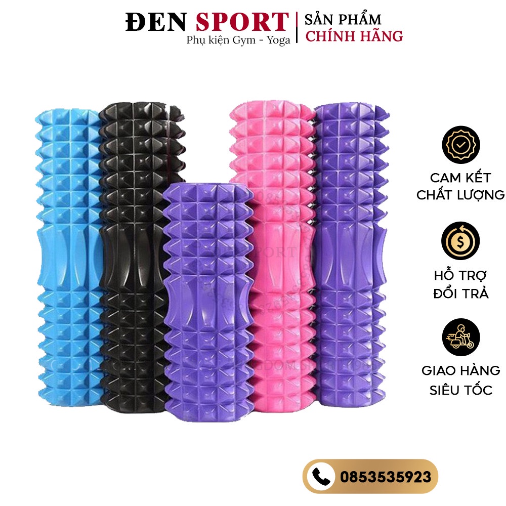 Con lăn giãn cơ gym yoga, massage lưng, thư giãn cơ thể tại nhà ĐenSport size 45 x 13cm