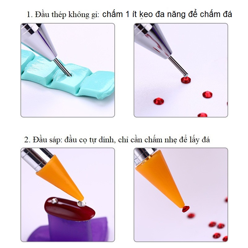 Bút chấm đá 2 đầu, cán đá chuyên dùng làm nail (giá/1 cây, màu ngẫu nhiên)