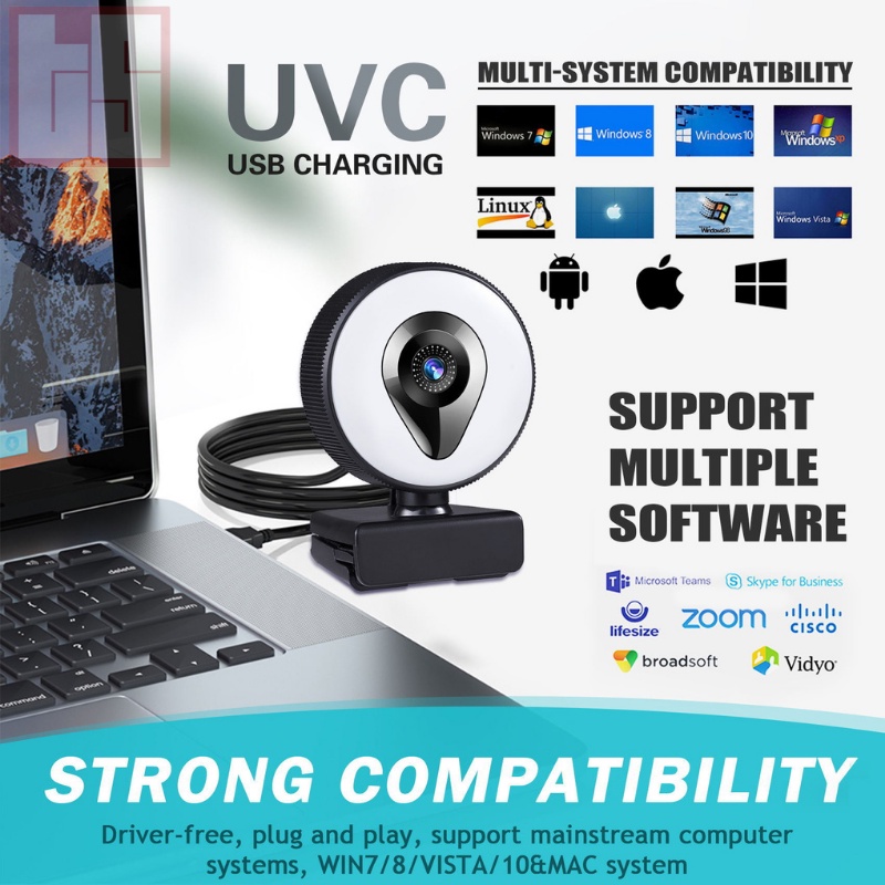 WEBCAM máy tính 4K/ 2K/ Full HD tích hợp đèn LED và micro chống ồn chủ động cao cấp