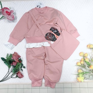 Sét Bộ Quần Áo Bé Gái Chuột Lắc Store Thun Cotton 4 Chiều Kèm Túi Đeo 10Kg Đến 22Kg