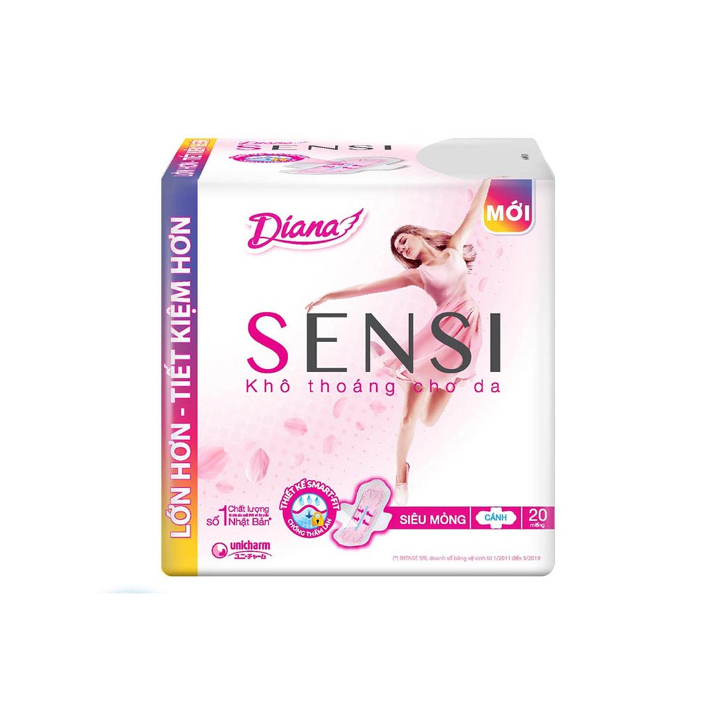 Băng Vệ Sinh Diana Sensi Siêu Mỏng Cánh Gói Lớn 20 Miếng