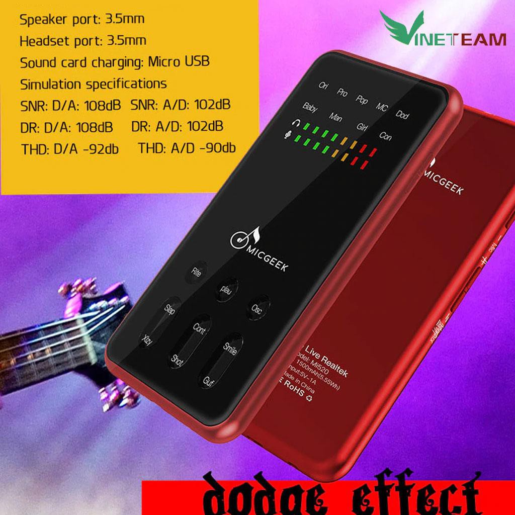 Sound card thu âm MICGEEK Mi520 - Card âm thanh livestream Karaoke di động cho điện thoại thông minh -DC2107