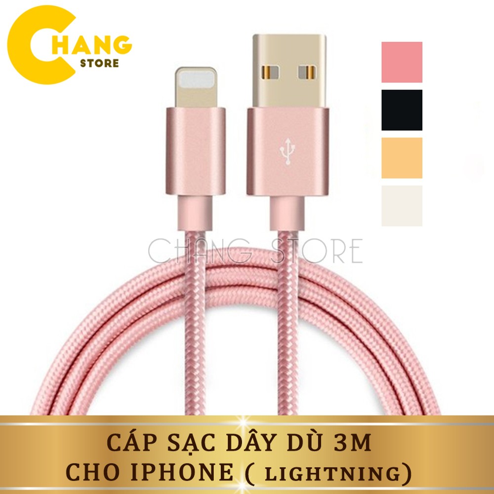 [Mã 2404EL10K giảm 10K đơn 20K] Dây Sạc Điện Thoại Iphone Bọc Dây Dù Dài 3 Mét Chống Rối Chống Đứt