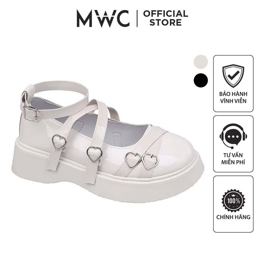 Giày MWC 2272 - Giày Lolita Da Bóng Đế Cao, Giày Mary Jane Ulzzang Mũi Tròn 5cm Phối Khóa Nữ Tính