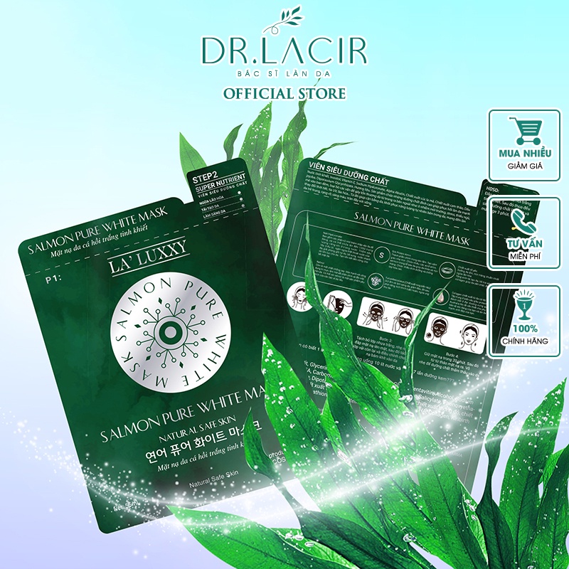 Mặt nạ da cá hồi cấp ẩm và siêu trắng mịn mướt La'luxxy DR.LACIR hộp 3 miếng DR13