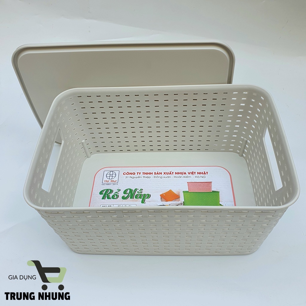 Giỏ nhựa có nắp, giỏ đựng đồ đa năng, rổ giả mây có nắp Việt Nhật