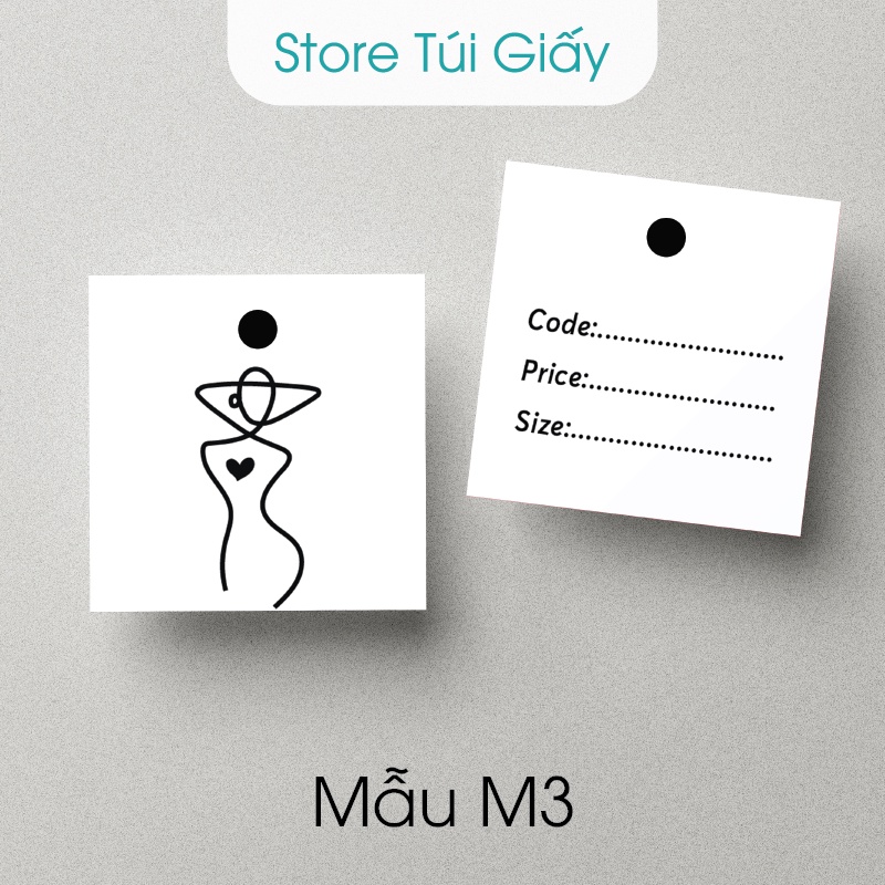 Mác quần áo, Tag treo đồ kèm bảng thông tin, Set 100 Tag 5x5cm đã khoan sẵn lỗ, giấy dày cứng cáp. Store Túi Giấy