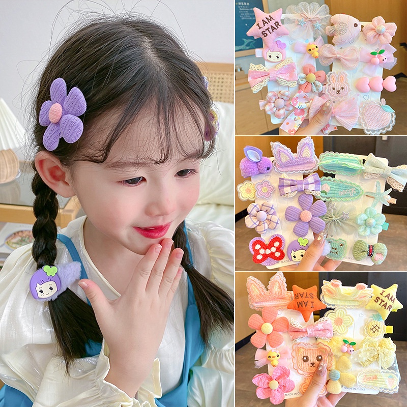 Bộ Kẹp Tóc Vải Kiểu Hoạt Hình Đáng Yêu Cho Bé Gái Dễ Phối Đồ