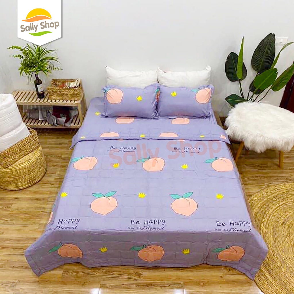 Bộ Chăn Hè Thu Trần Bông Kèm Drap Trải Giường Vải Cotton Poly Mẫu ĐÀO TÍM