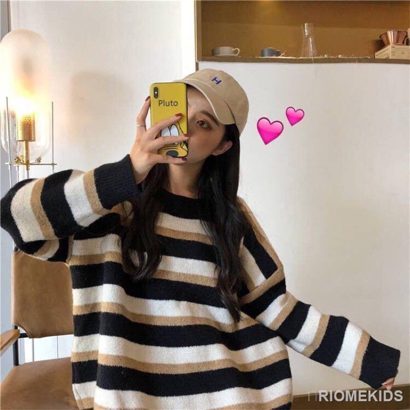 Áo len kẻ to cổ tròn Hàn Quốc!!!