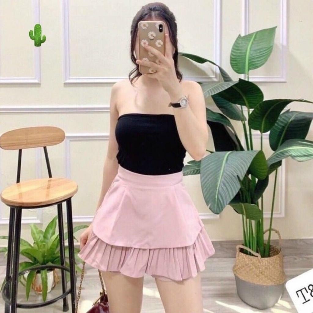 Chân váy hai tầng Bigsize CÔ NHỎ nữ có lót quần bên trong, Chân váy xếp ly bigsize từ 55-95 Kg CV2T