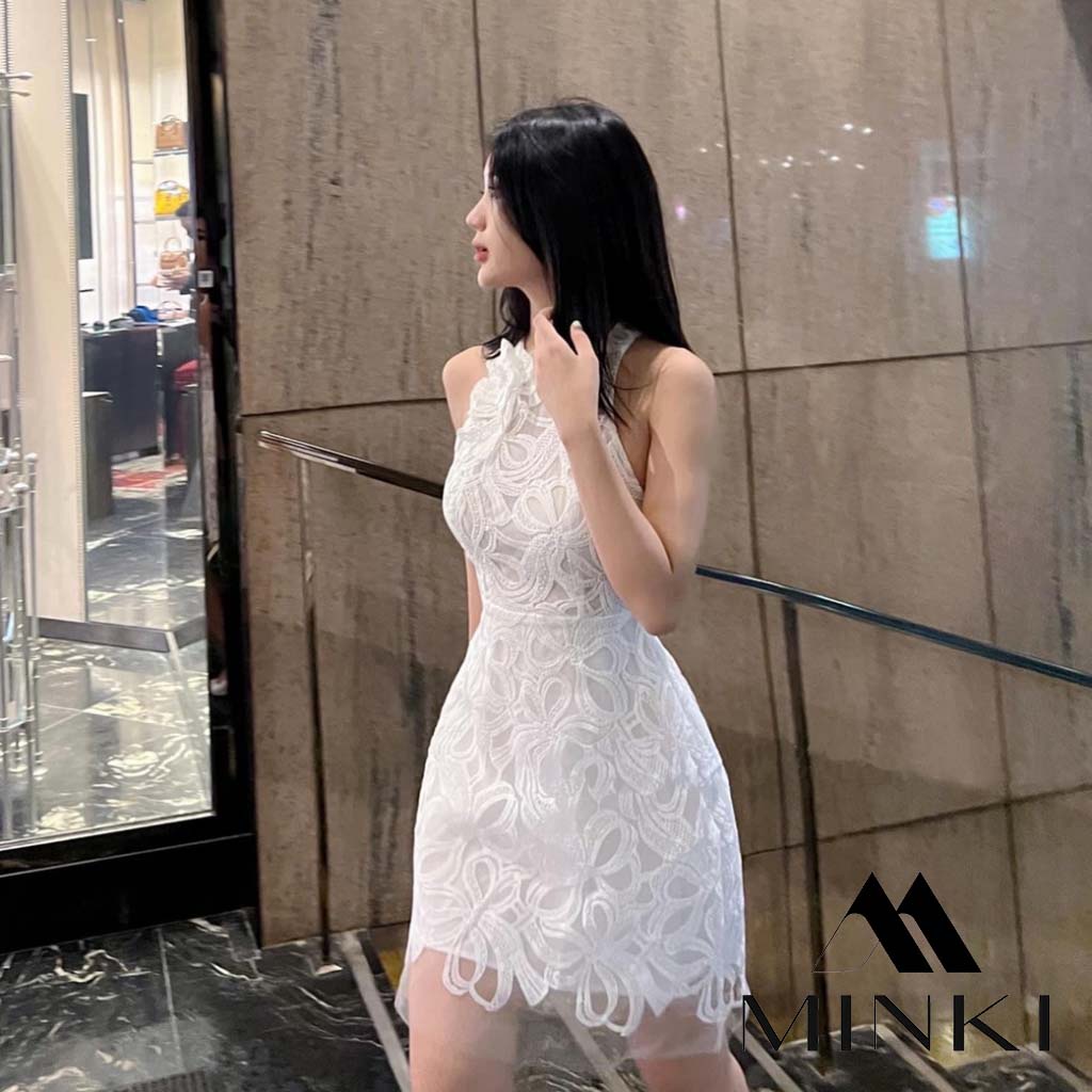 ĐẦM REN SÁT NÁCH KÈM HOA 4 MÀU - CHẤT REN CAO CẤP - MÀU CAM /  TRẮNG / ĐEN / NUDE