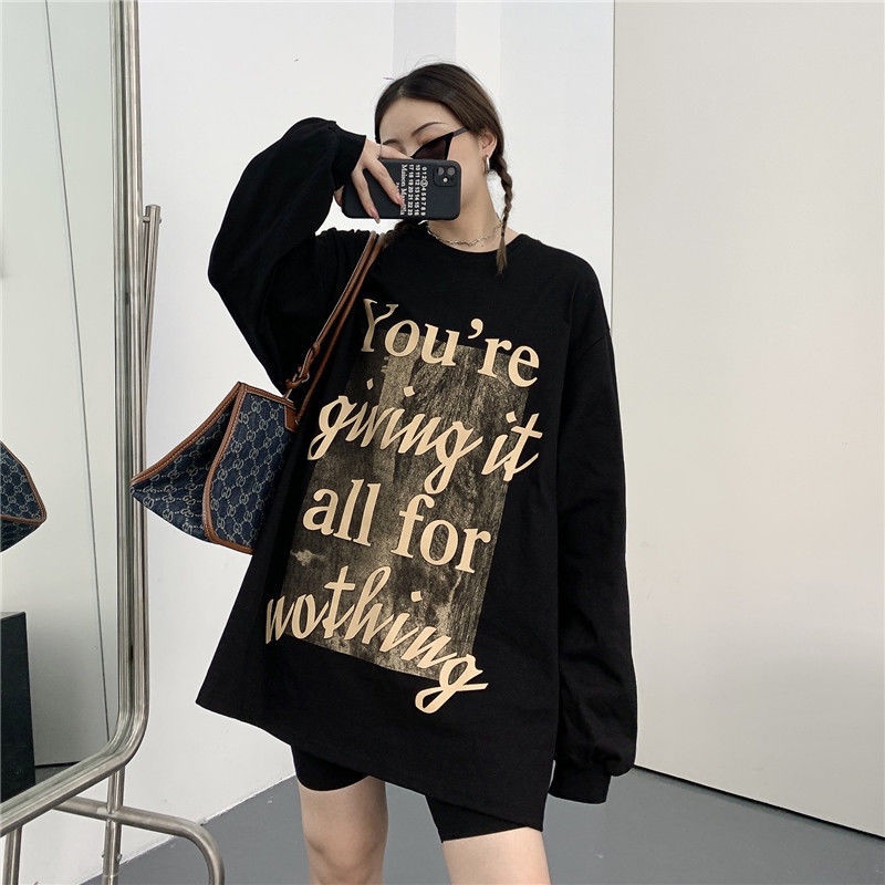 COZOK Áo sweater Tay Dài Dáng Rộng In Chữ Thời Trang