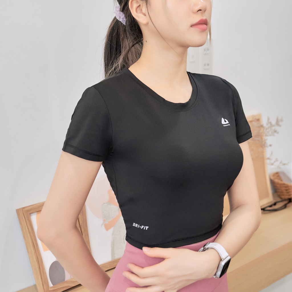 Áo Croptop Tập Gym Yoga Aerobic Chạy Bộ, Thể Thao Nữ NAQIYAYABEI, Áo Thun Tay Đùi Nữ Co Giãn Tốt, Ôm Dáng Fit Body