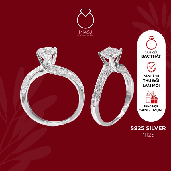 Nhẫn bạc Ý S925 nữ MiASJ 4 chấu kết đá bản mỏng nhẹ nhàng N123