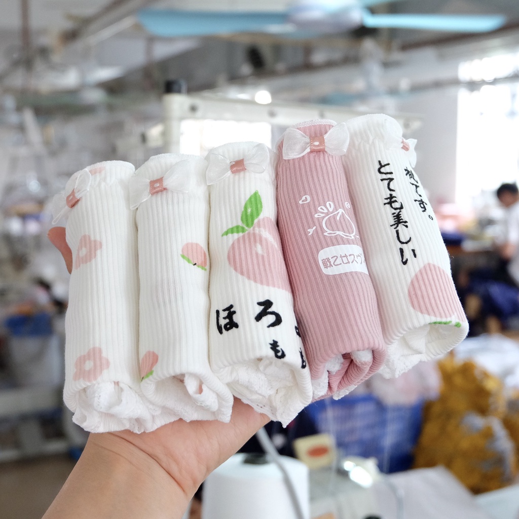 [Doly] Set 4 Quần Lót cotton Họa Tiết Trái Đào Dành Cho Nữ