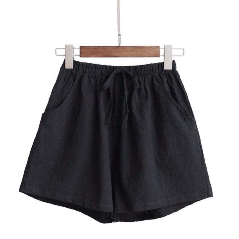 Quần shorts nữ đẹp ống rộng cạp chun chất đũi