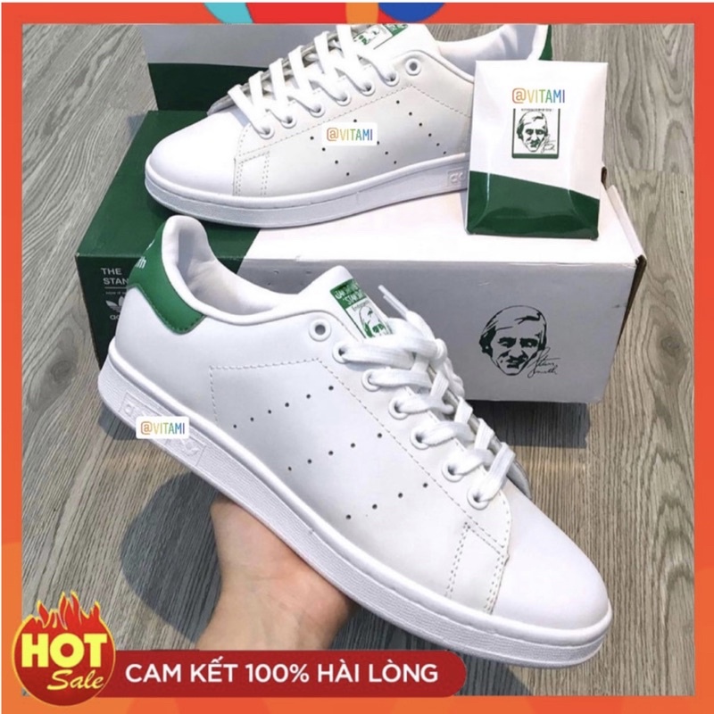 Giày Stan Smith Trắng gót xanh cổ thấp thể thao đủ phụ kiện Freeship