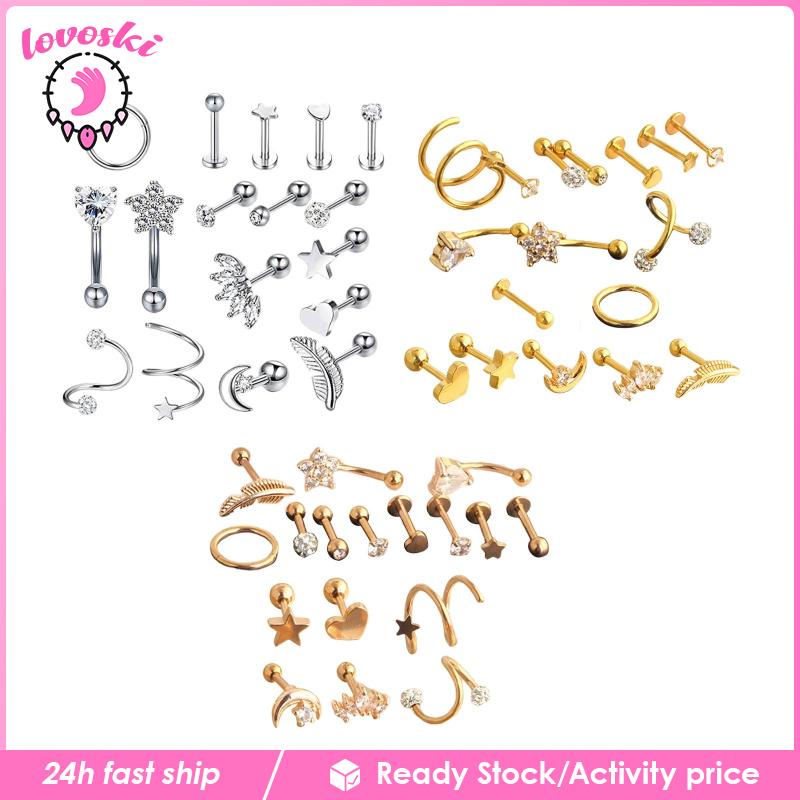 Set 17 Khuyên Mũi Thép Không Gỉ Cá Tính