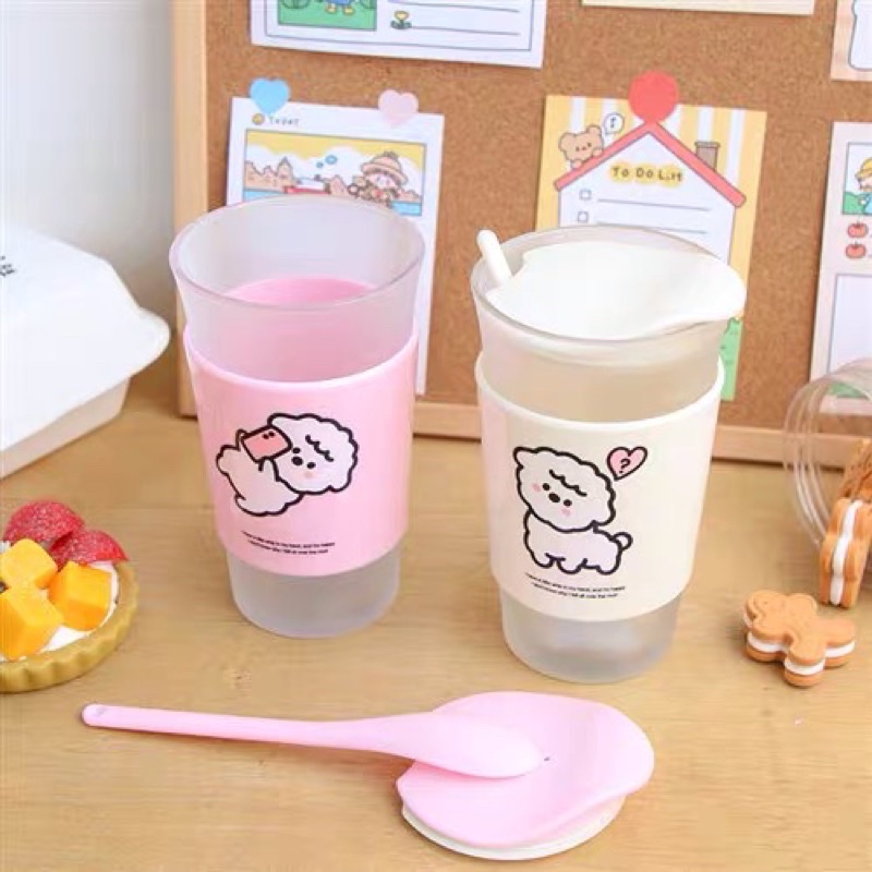 [🥤Có sẵn 🥤] Cốc thủy tinh ly thuỷ tinh có nắp dùng uống trà cà phê cao cấp - tặng kèm thìa mẫu siêu đẹp