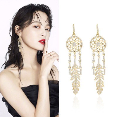 Đôi bông tai dáng dài hình chuông gió Dreamcatcher xinh xắn cho nữ