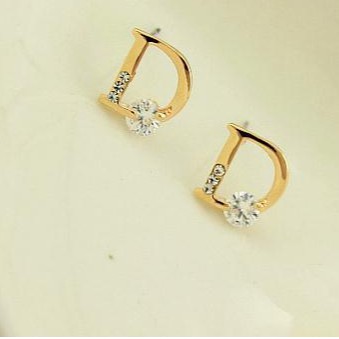 Bông tai chữ D đính đá Zircon thanh lịch cho nữ