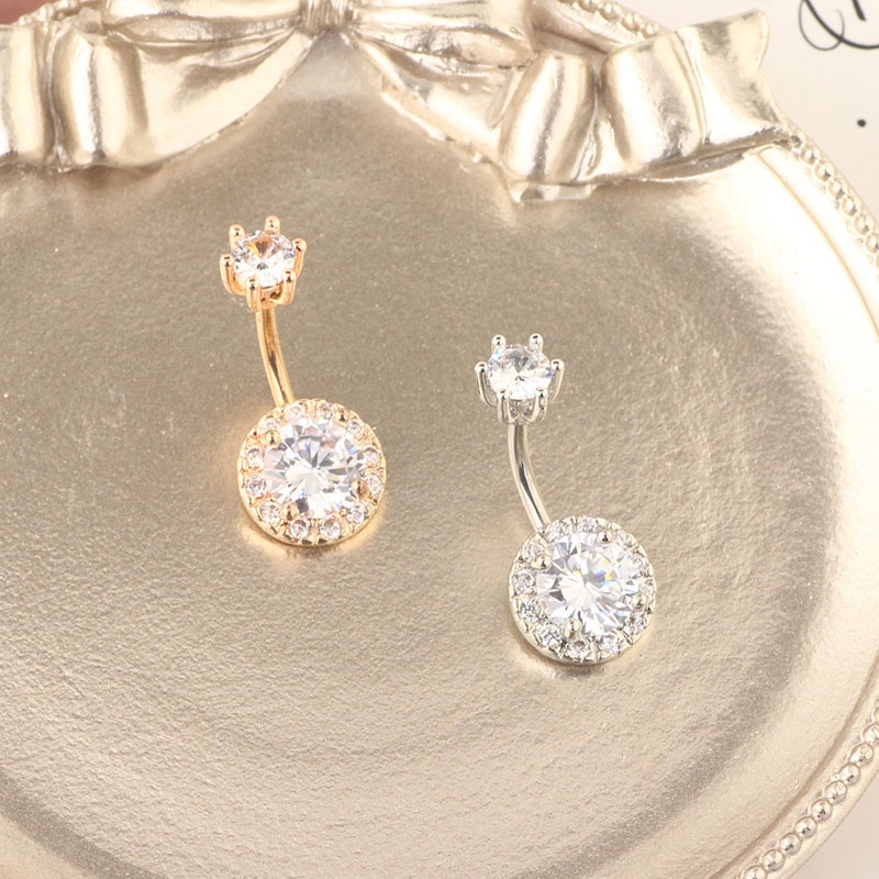 Khuyên Rốn Mặt Tròn Lớn Đính Đá Zircon Hai Đầu Cá Tính