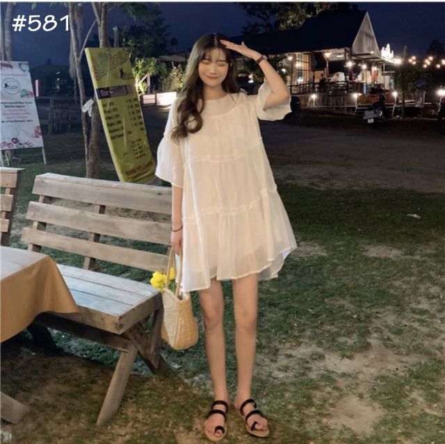 Đầm babydoll trắng tiểu thư (có ảnh thật) | BigBuy360 - bigbuy360.vn