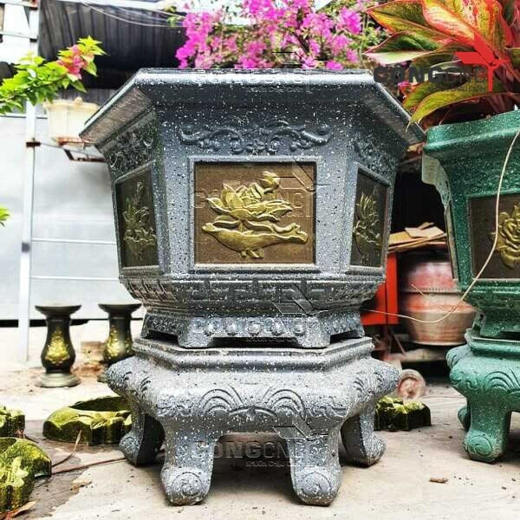 Khuôn Đúc Chậu ABS, Lục Giác 30 Hoa sen, Phúc lộc thọ + Đôn Kỷ