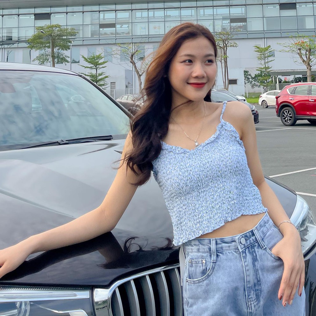 (FREESHIP) Áo 2 dây hoa nhí xanh dương