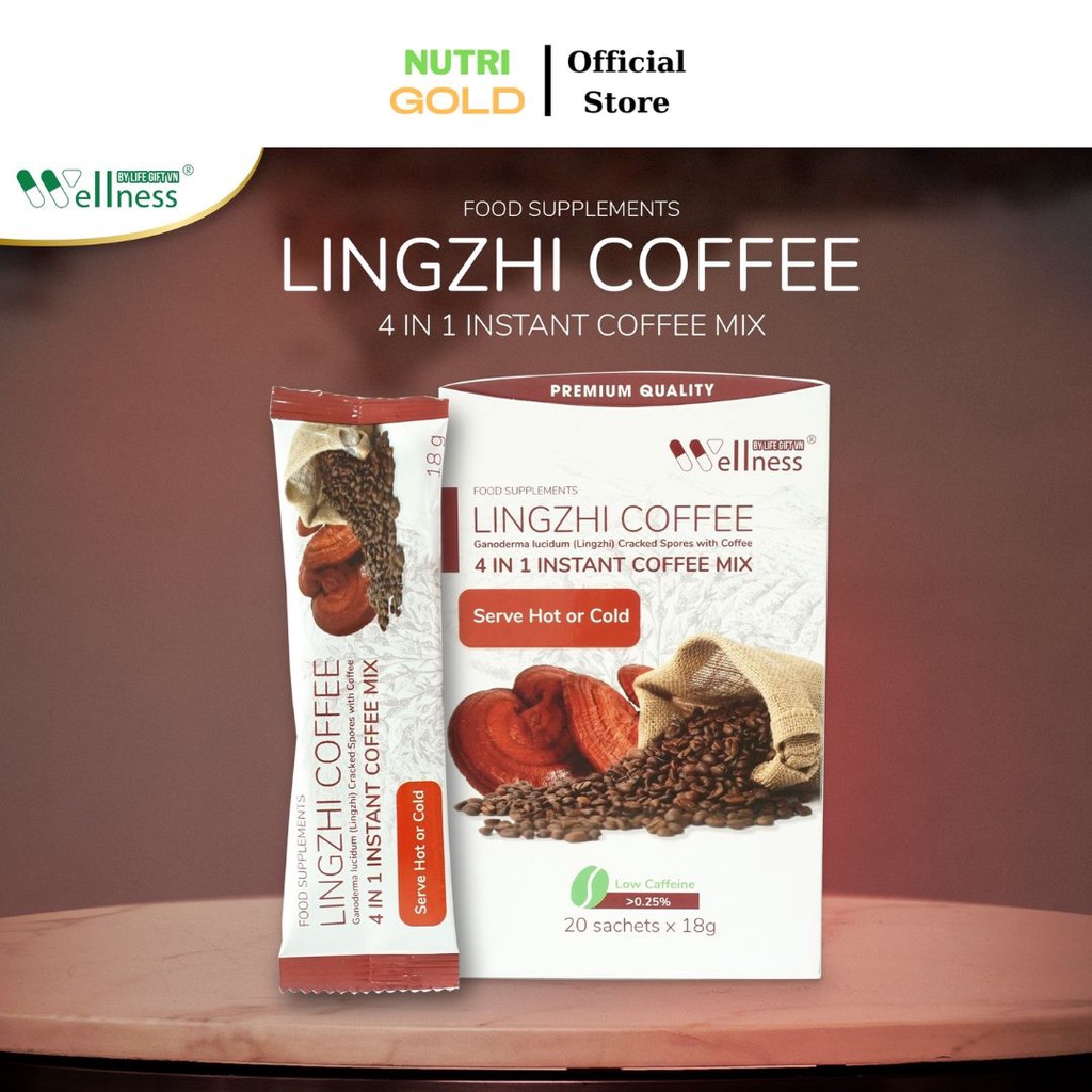 Cà Phê Sức Khỏe Lingzhi Coffee 4 Trong 1 Bao Gồm Nấm Linh Chi Bào Tử Phá Vách Vitamin A Vitamin E Bột Cà Phê Hòa Tan