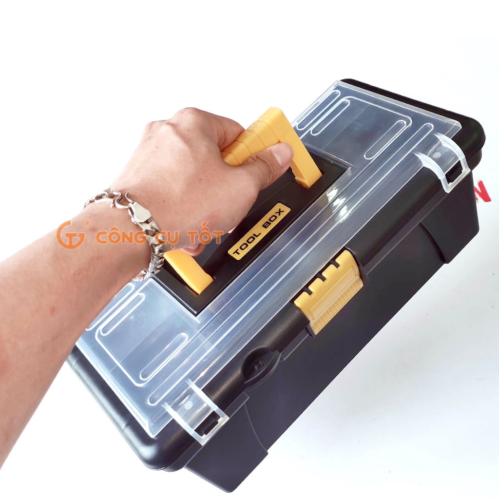 Thùng đồ nghề nhựa đen nắp trong 12inch 12x15x30cm