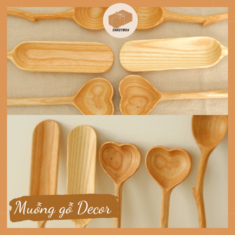 Muỗng Gỗ Tần Bì Decor - Thìa Gỗ Trang Trí Chụp Hình Múc Gia Vị Hình Dáng Độc Đáo